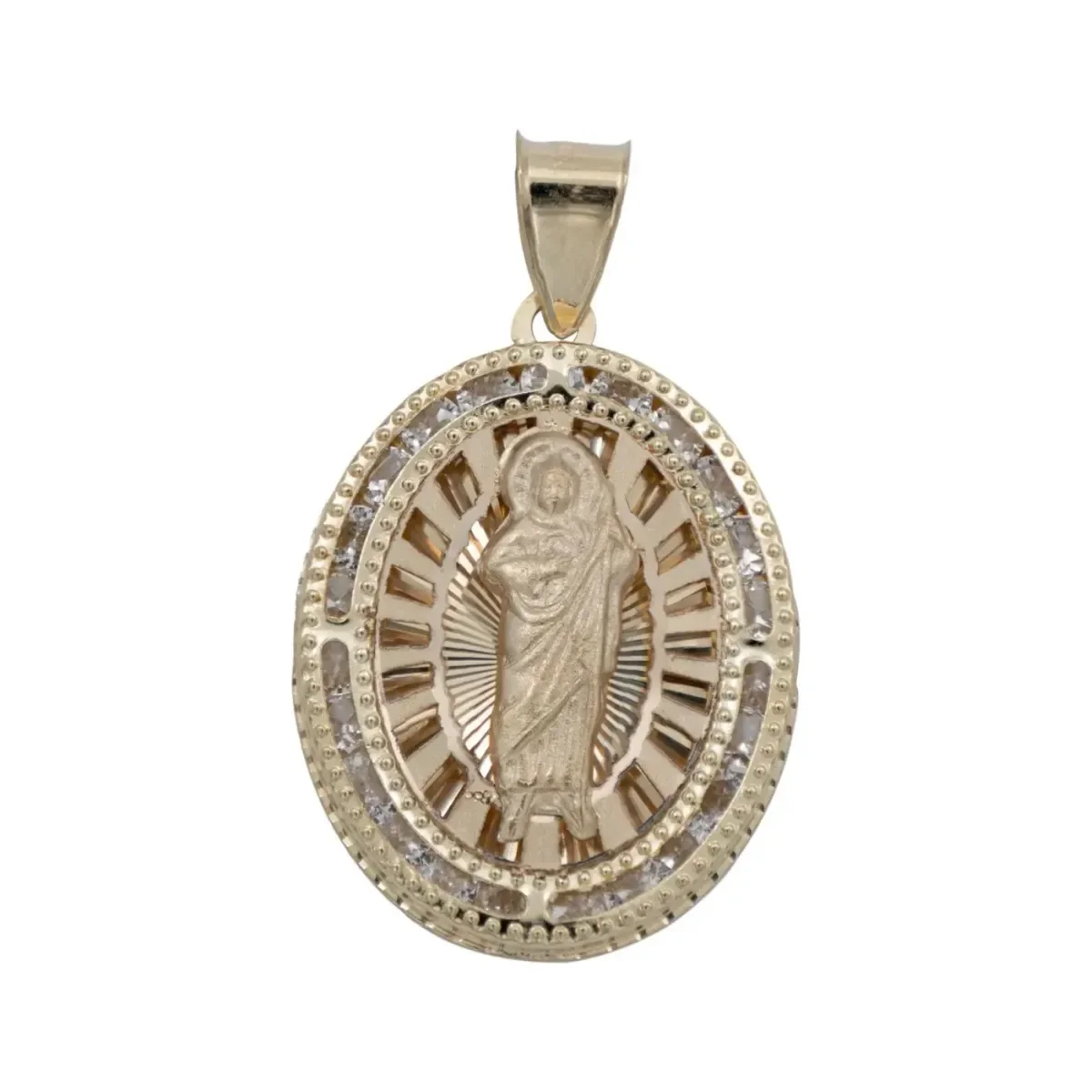Dije Oro 10k San Judas Tadeo diamantado con zirconia - Joyaris joyería fina artesanal mexicana