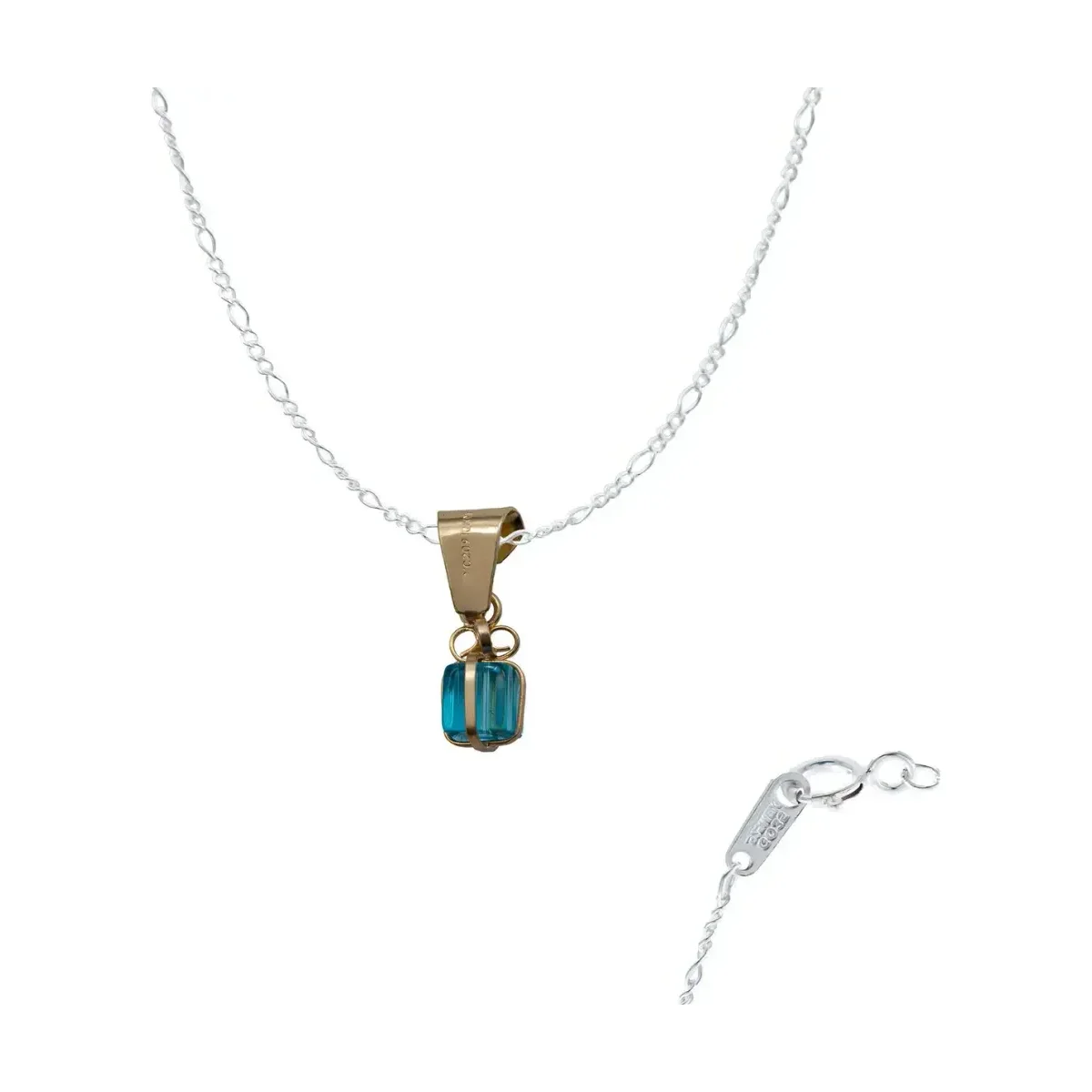 Dije collar oro 10k minimalista mujer con zirconia celeste brillante y cadena delicada. Colgante oro amarillo 10k, joyería de