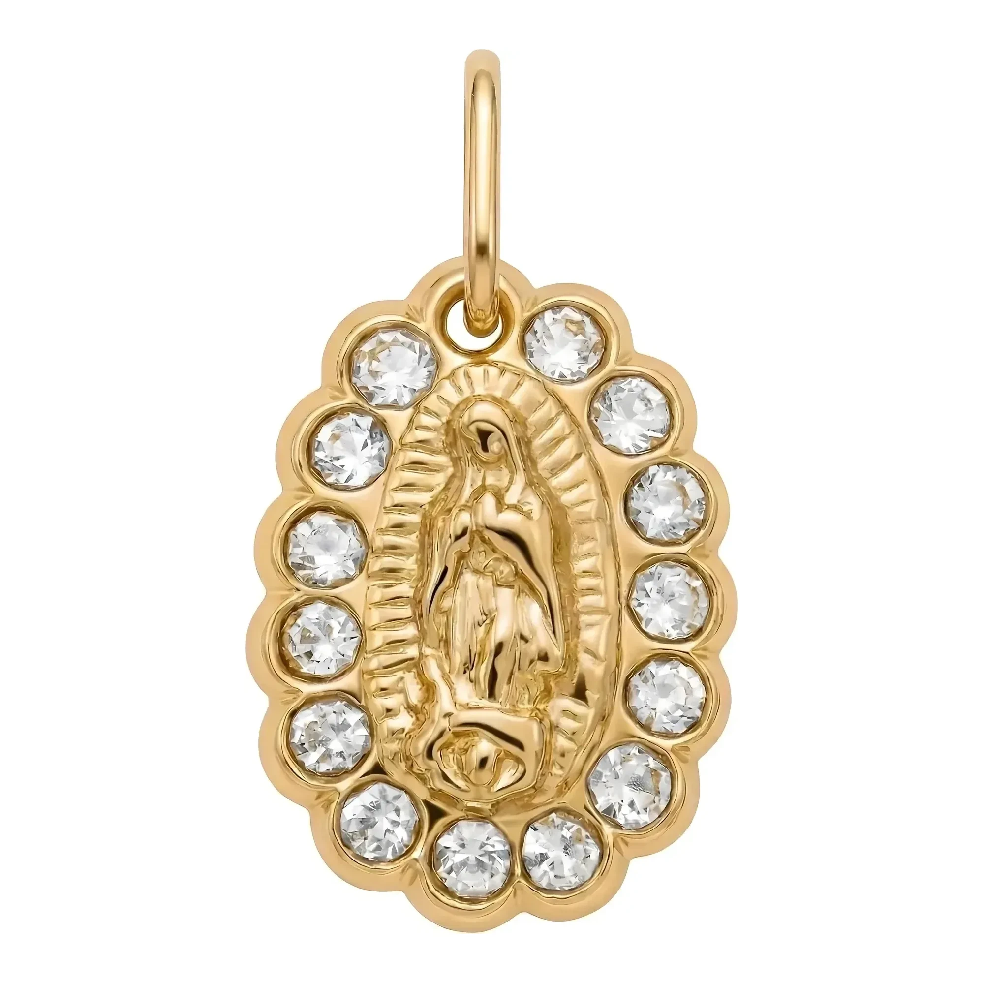 Dije medalla Virgen de Guadalupe de Oro Amarillo 10k con zirconia de 16 mm - Joyaris joyería fina mexicana