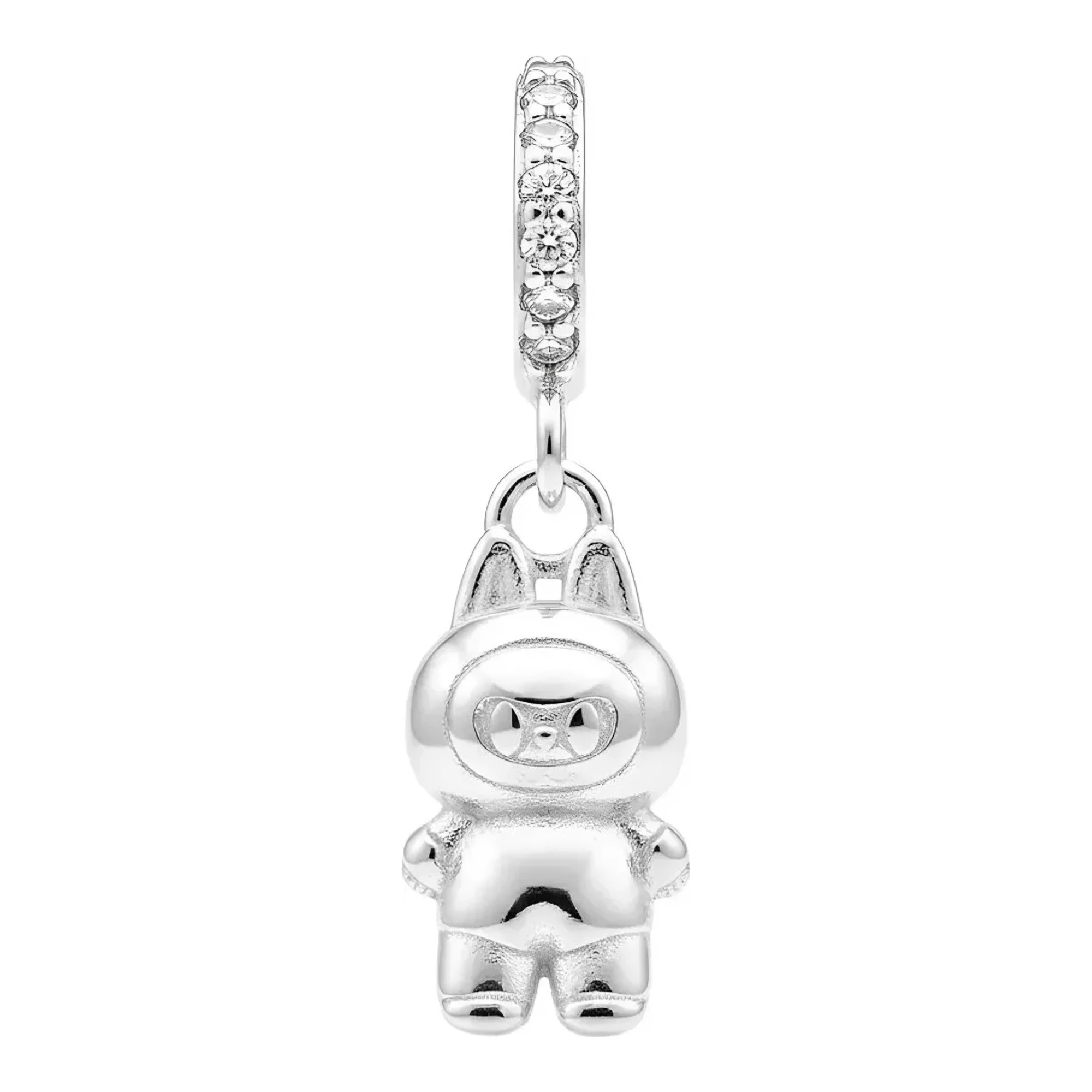 Dije de oso plata .925 fina nacional con zirconias blancas incrustadas, dije oso teddy acabado liso brillante con perico