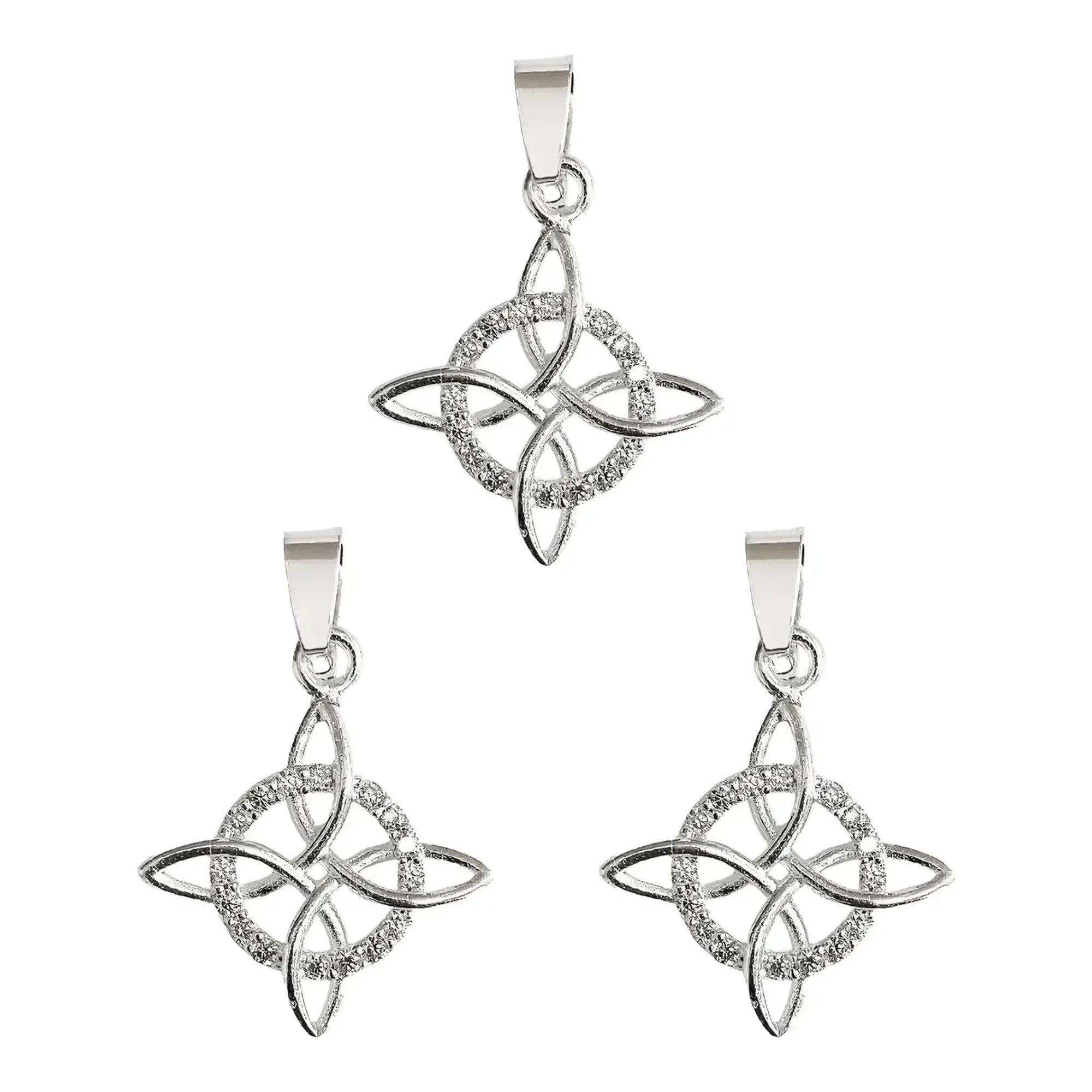 Dije pack tres nudos de bruja plata .925 nacional unisex con incrustación zirconia blanca y broche perico contra malas