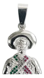 Dije Pancho Villa Plata 925 Tricolor con Zirconia - Imagen 1