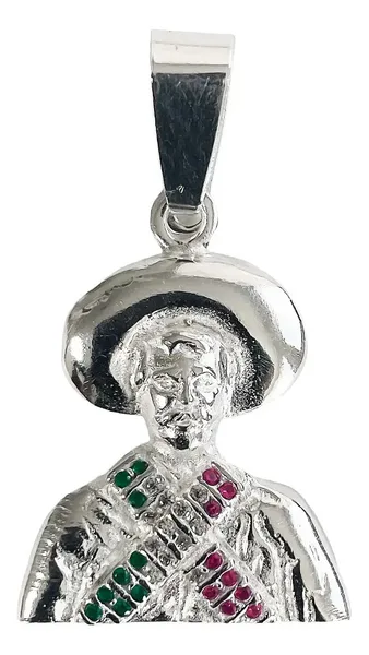 Dije Pancho Villa Plata 925 Tricolor con Zirconia - Imagen 1