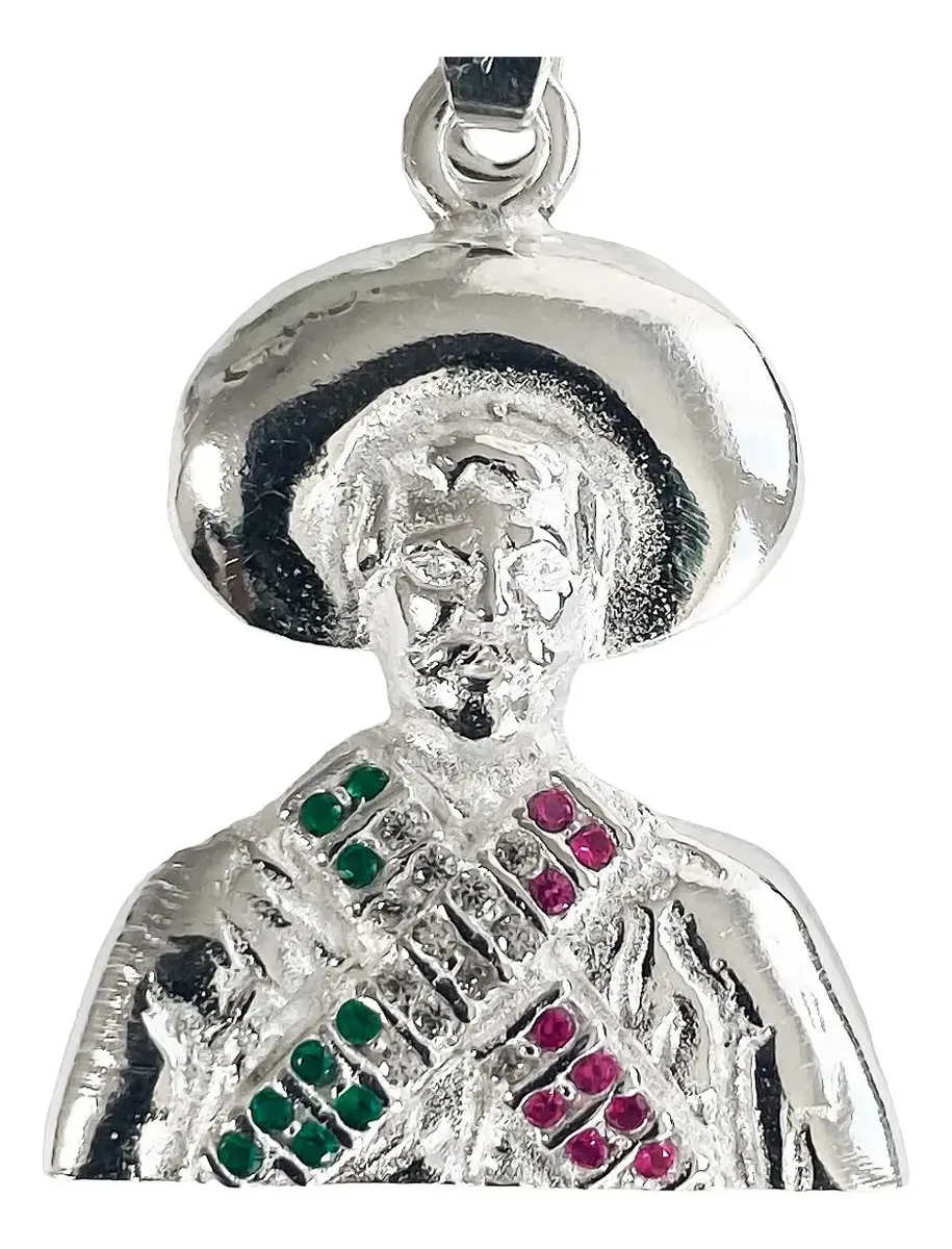 Dije Pancho Villa Plata 925 Tricolor con Zirconia - Imagen 1