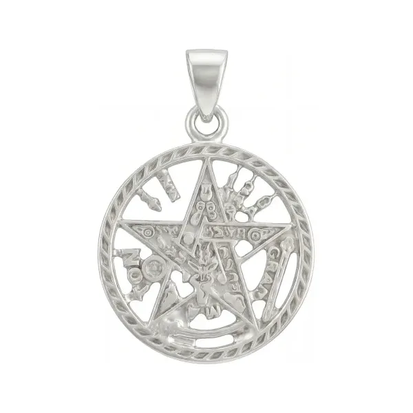 Dije Pentagrama Tetragramaton Plata .925 Diseño Protección Simbólico - Imagen 1