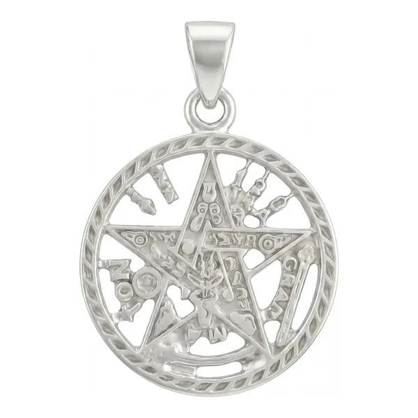 Dije Pentagrama Tetragramaton Plata .925 Diseño Protección Simbólico - Imagen 1