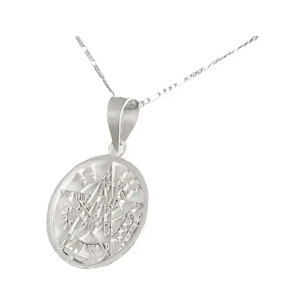 Dije Pentagrama Tetragramatón Plata 925 con Cadena Figaro - Imagen 1