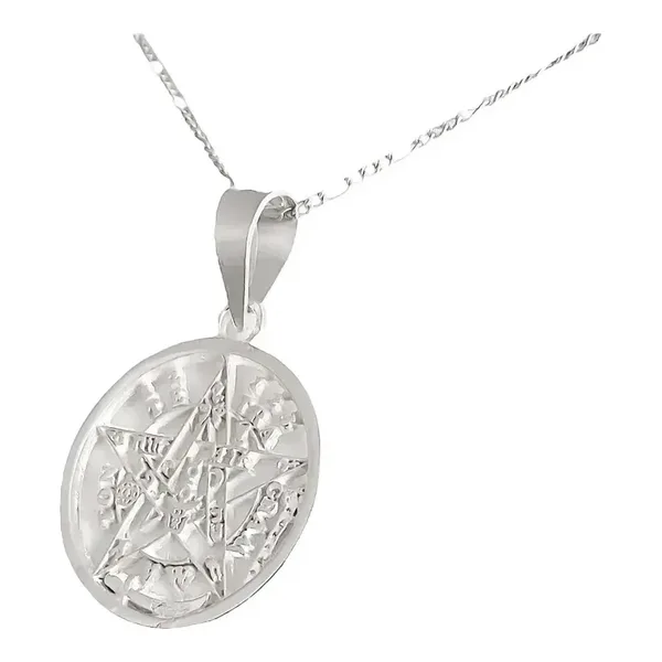 Dije Pentagrama Tetragramatón Plata 925 con Cadena Figaro - Imagen 1