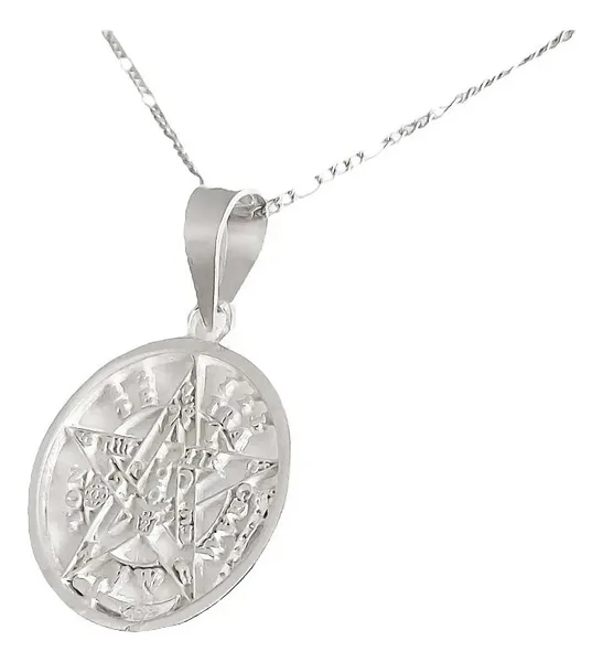 Dije Pentagrama Tetragramatón Plata 925 con Cadena Figaro - Imagen 1