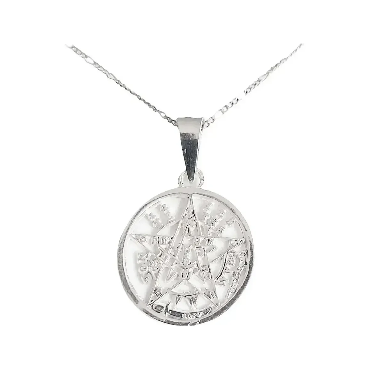 Dije Pentagrama Tetragramatón Plata 925 con Cadena Figaro - Imagen 2