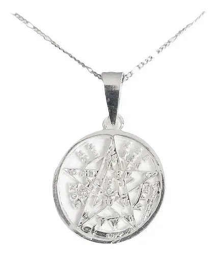 Dije Pentagrama Tetragramatón Plata 925 con Cadena Figaro - Imagen 1