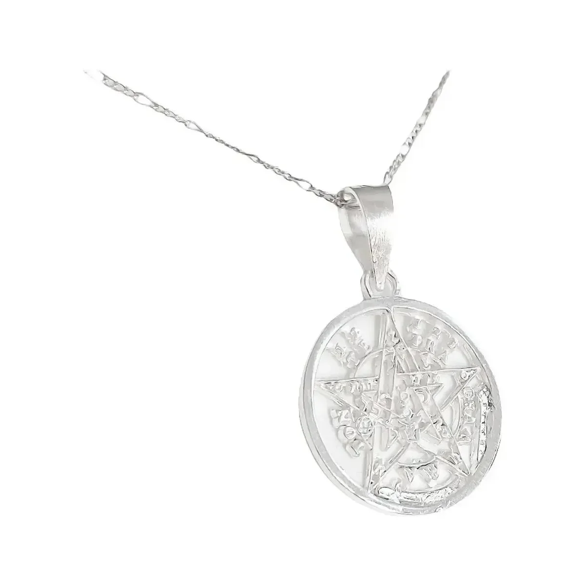 Dije Pentagrama Tetragramatón Plata 925 con Cadena Figaro - Imagen 3