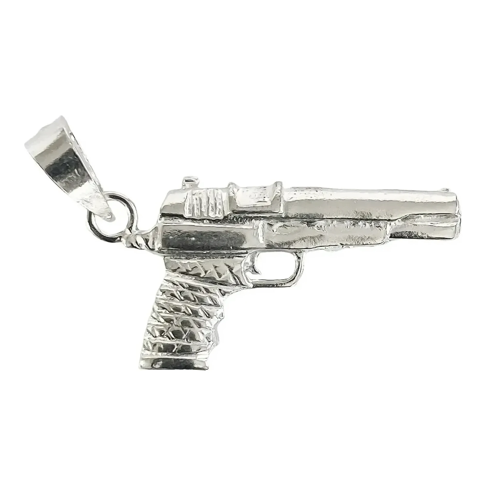Dije pistola escuadra en auténtica plata .925 nacional acabado liso brillante colección bélica sin piedras para caballero