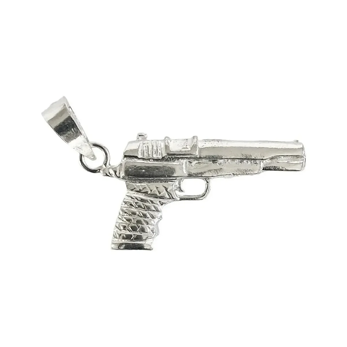 Dije pistola plata .925 brillante, diseño de arma, ideal para joyería masculina de plata mexicana artesanal y amuletos de pla