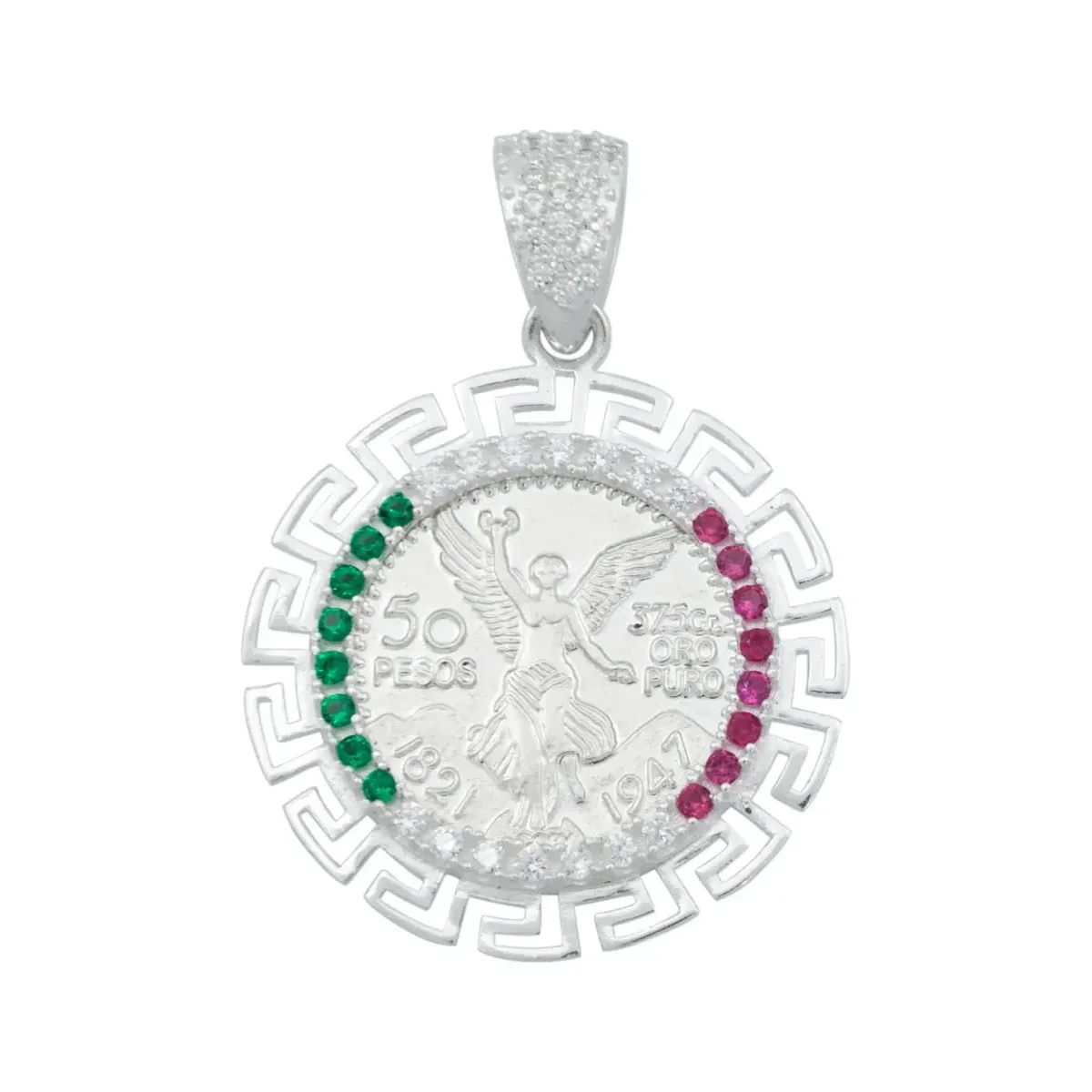 Dije de plata .925 nacional, colgante de protección para estudiante con Ángel Centenario diamantado tricolor y zirconia. Joye
