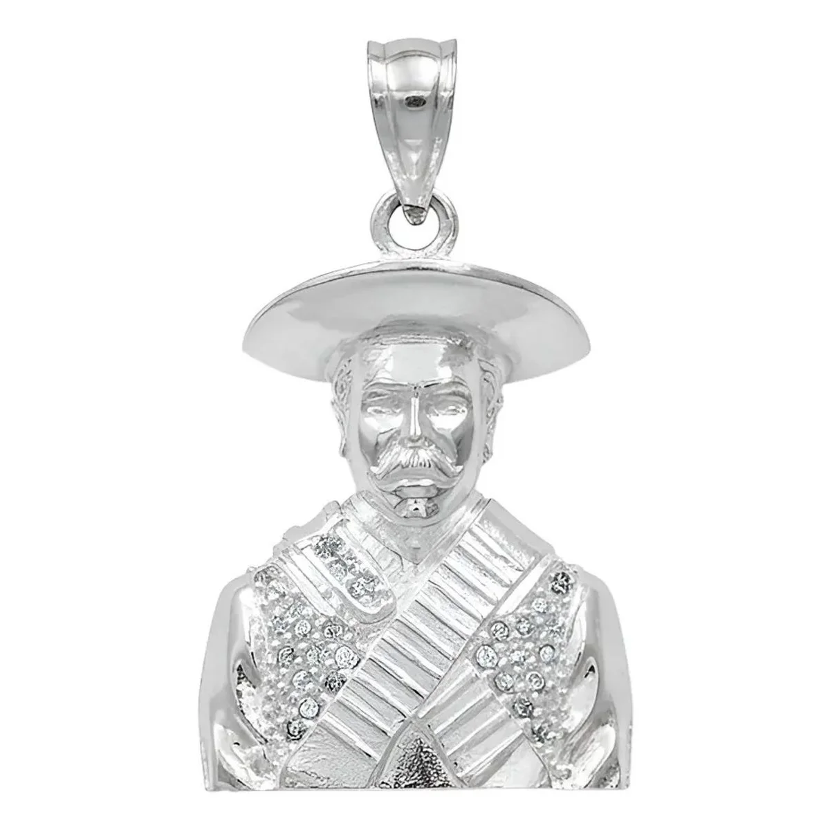 Colgante Dije Plata .925 Busto Emiliano Zapata con Zirconia Clara, joyería maximalista de diseños escultóricos, pieza chunky