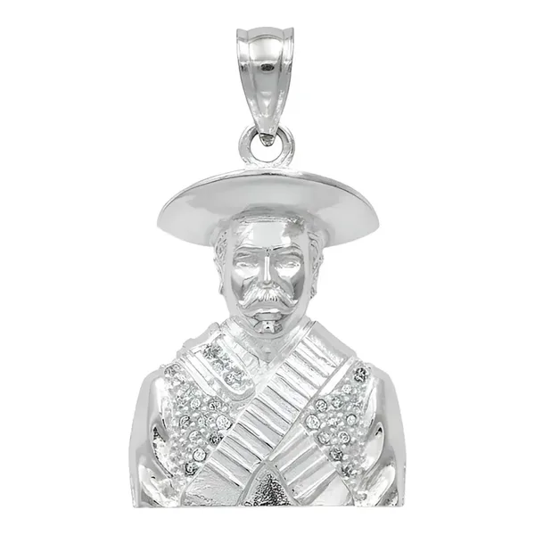 Dije Plata .925 Busto Emiliano Zapata con Zirconia Clara - Imagen 1