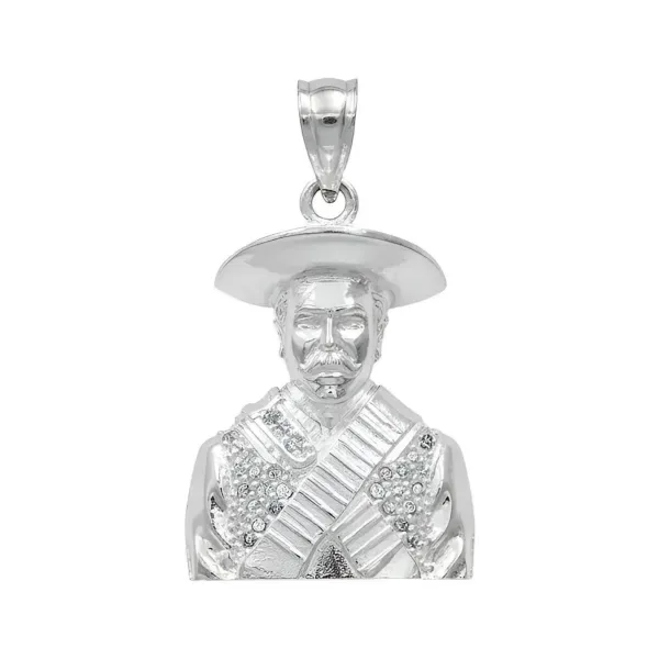 Dije Plata .925 Busto Emiliano Zapata con Zirconia Clara - Imagen 1