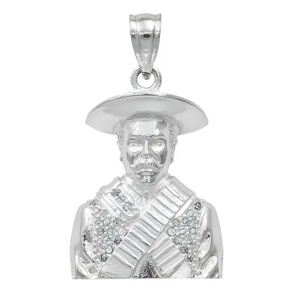Dije Plata .925 Busto Emiliano Zapata con Zirconia Clara - Imagen 1