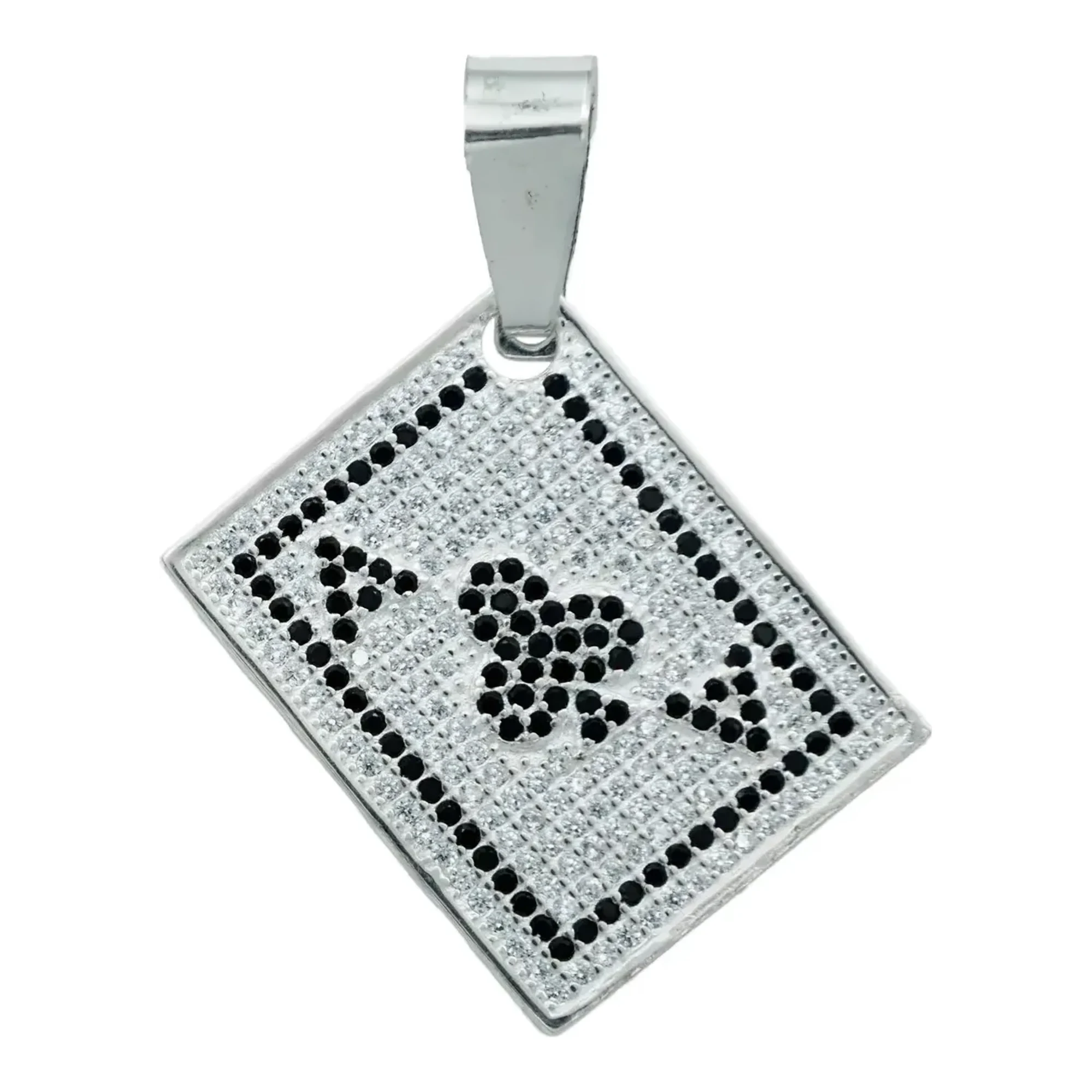 Dije carta póker hombre en plata .925 italiana blanca con zirconias incrustadas y broche perico estilo baraja urbana