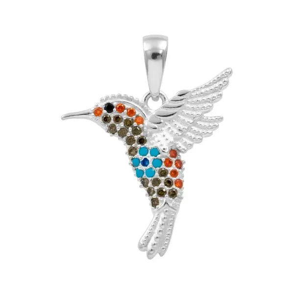 Dije Plata .925 Colibrí con Zirconia Multicolor Artesanal - Imagen 1