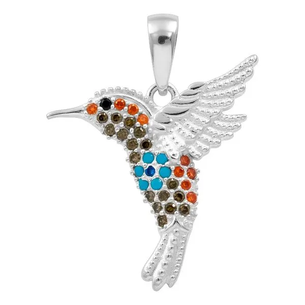 Dije Plata .925 Colibrí con Zirconia Multicolor Artesanal - Imagen 1