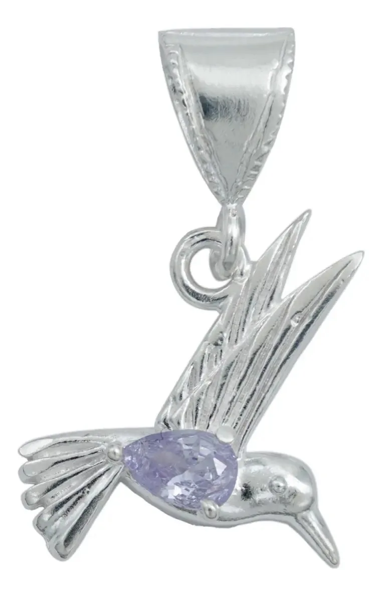 Dije Plata 925 Colibrí con Zirconia Violeta - Joyería fina artesanal mexicana Joyaris