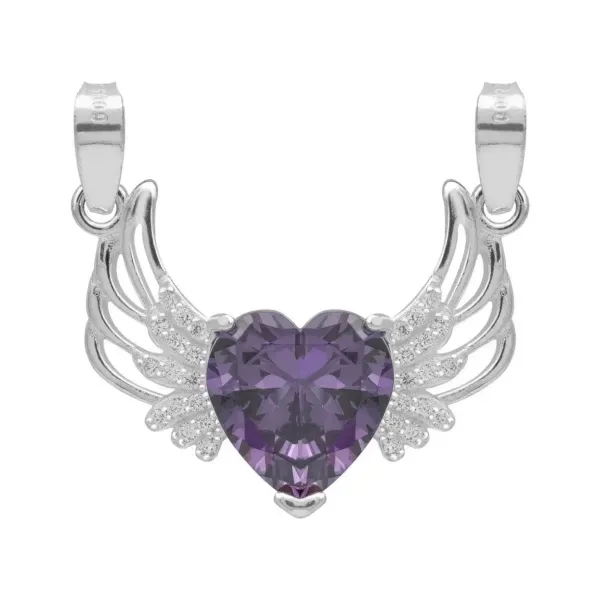 Dije Plata 925 Corazón Alas con Zirconia Violeta - Imagen 1