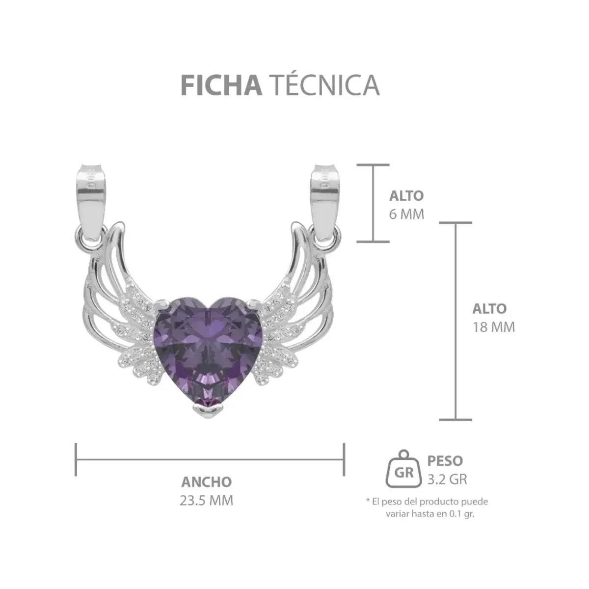 Dije Plata 925 Corazón Alas con Zirconia Violeta - Imagen 7