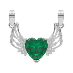 Dije Plata 925 Corazón con Alas Zirconia Verde Joyería Mexicana - Imagen 1