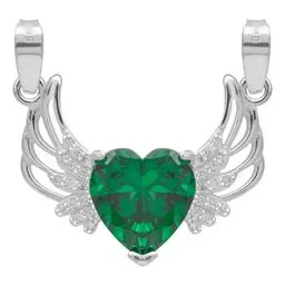 Dije Plata 925 Corazón con Alas Zirconia Verde Joyería Mexicana - Imagen 1