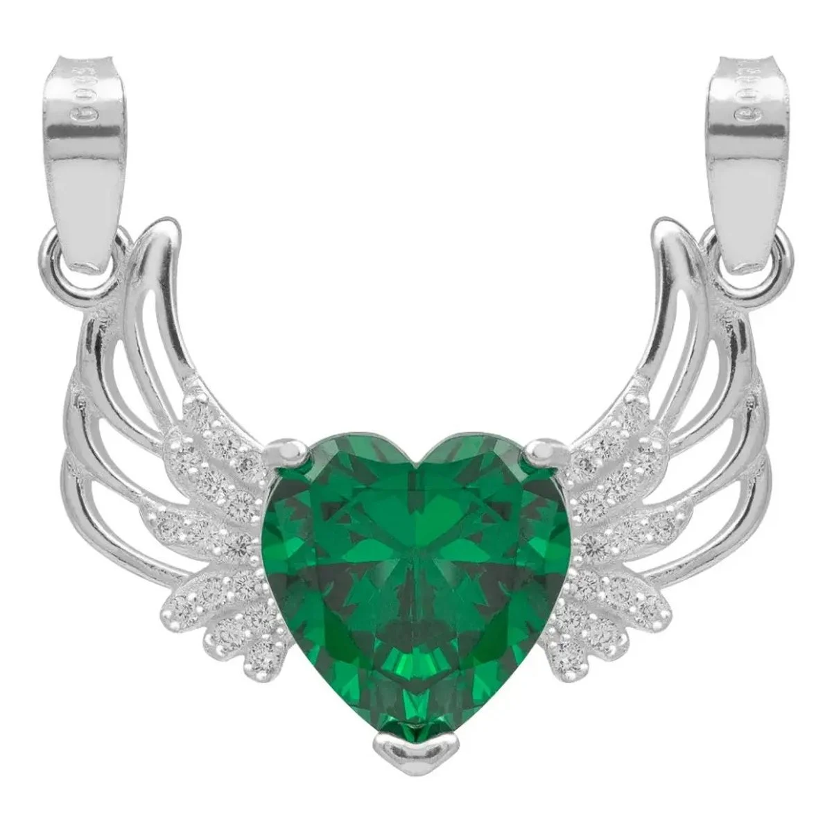 Dije Plata 925 Corazón Alas con Zirconia Verde, joyería artesanal mexicana para mujer. Collar plata mamá atemporal, ideal reg