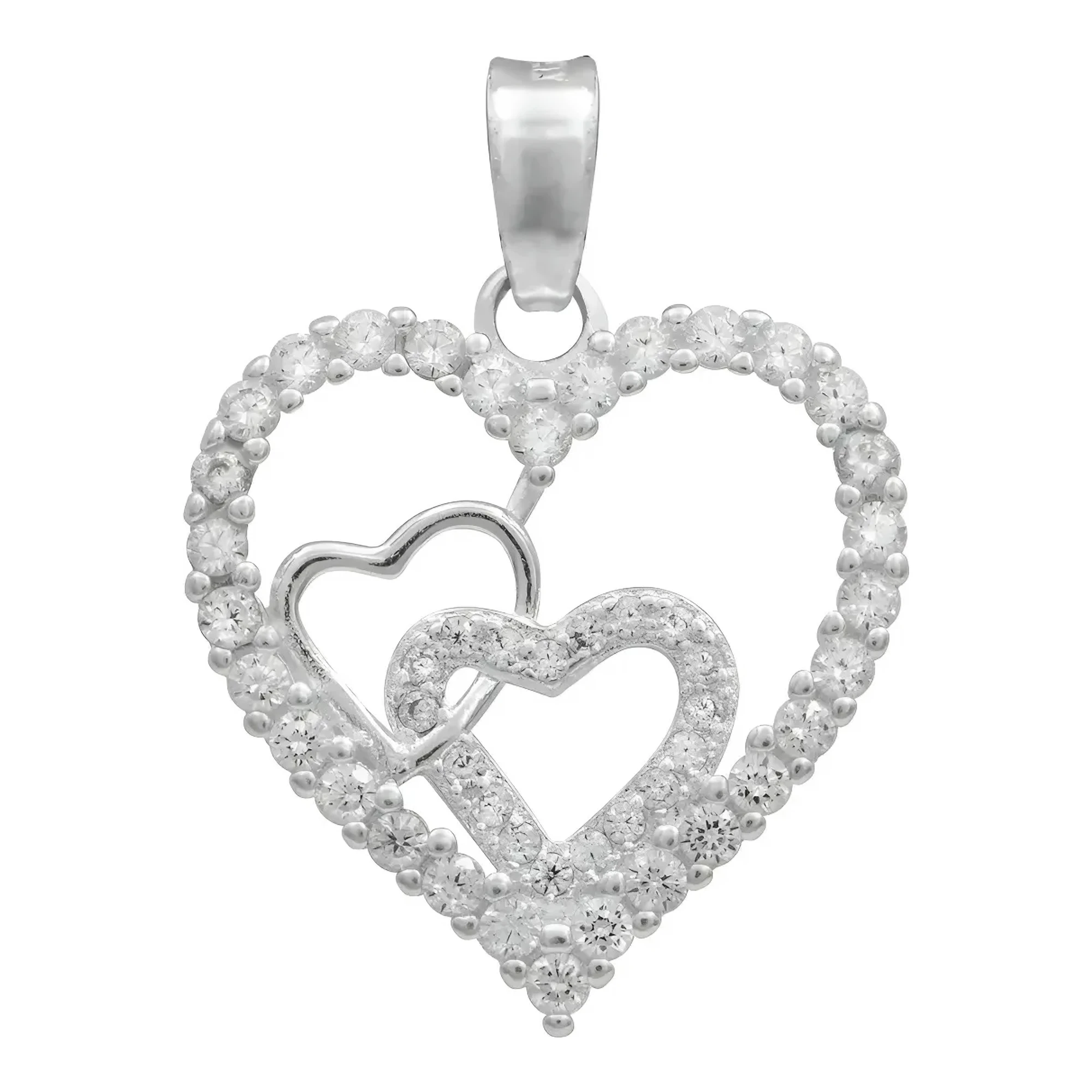 Dije corazon plata 925 con zirconia transparente blanca, acabado liso brillante, dije de plata para novia y collar mujer