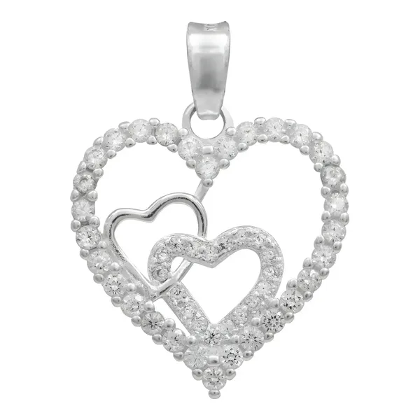 Dije Plata 925 Corazones con Zirconia Transparente - Imagen 1