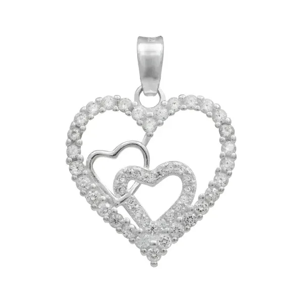 Dije Plata 925 Corazones con Zirconia Transparente - Imagen 1