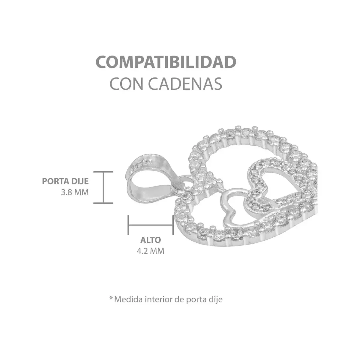 Dije Plata 925 Corazones con Zirconia Transparente - Imagen 6