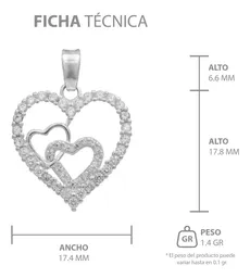 Dije Plata 925 Corazones con Zirconia Transparente - Imagen 7