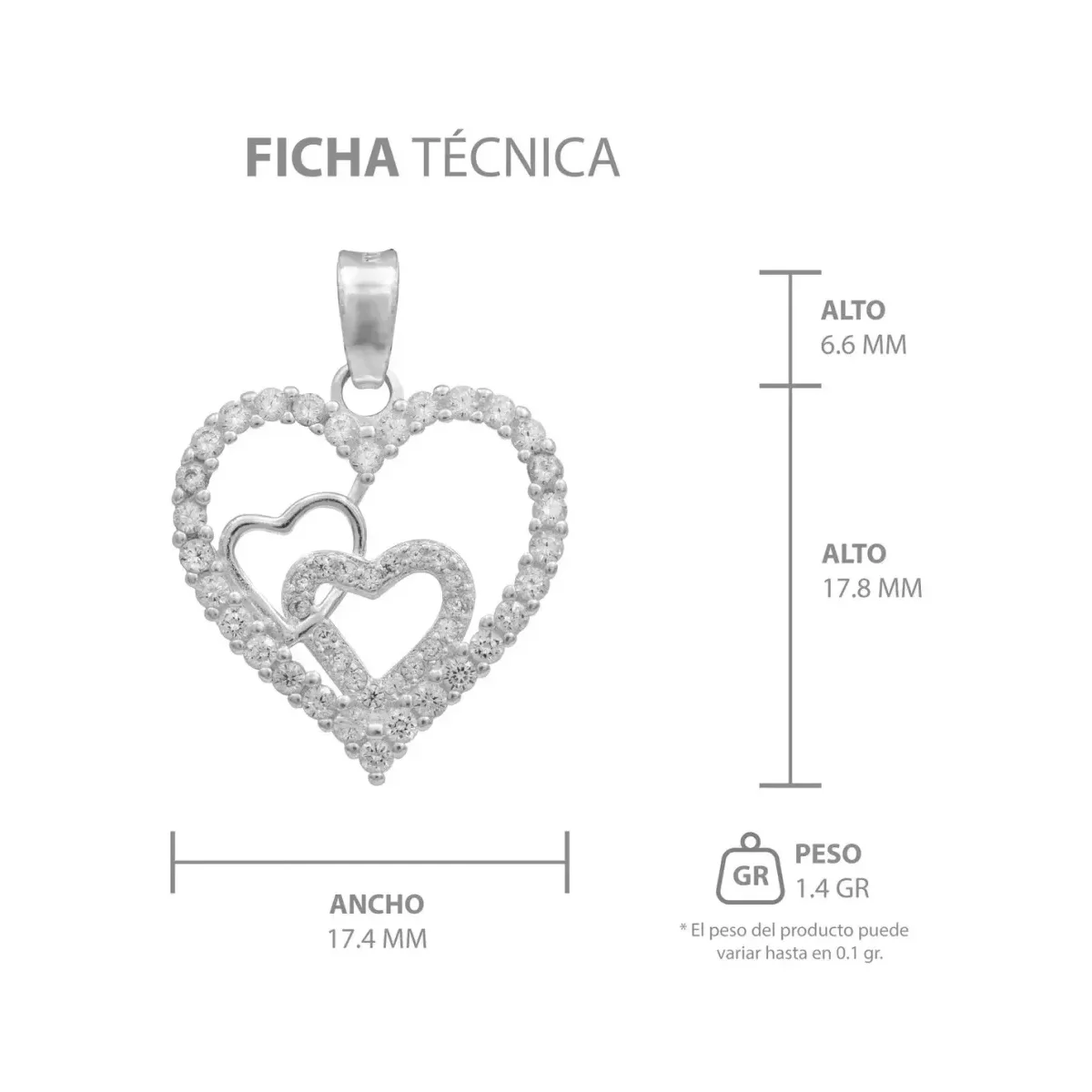 Dije Plata 925 Corazones con Zirconia Transparente - Imagen 7