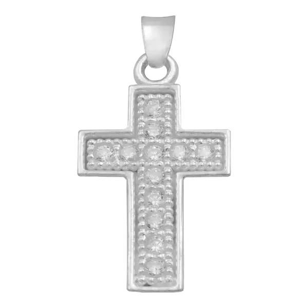 Dije Plata 925 Cruz Borde Diamantado con Zirconia - Imagen 1