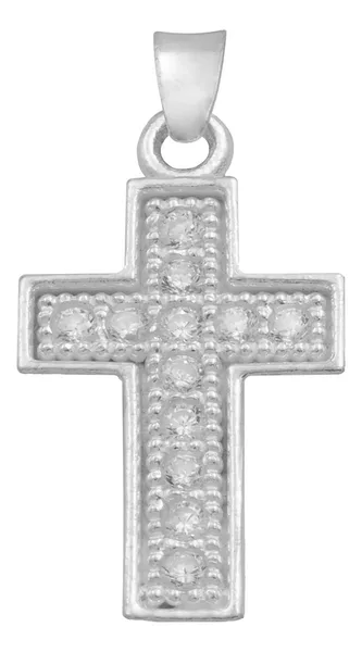 Dije Plata 925 Cruz Borde Diamantado con Zirconia - Imagen 1