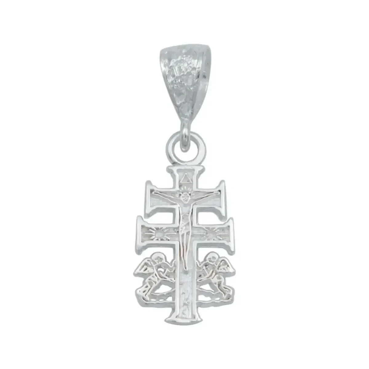 Dije Plata .925 Cruz Caravaca con Cristo y Ángel para hombre, colgante significativo de joyería de plata mexicana, amuleto de
