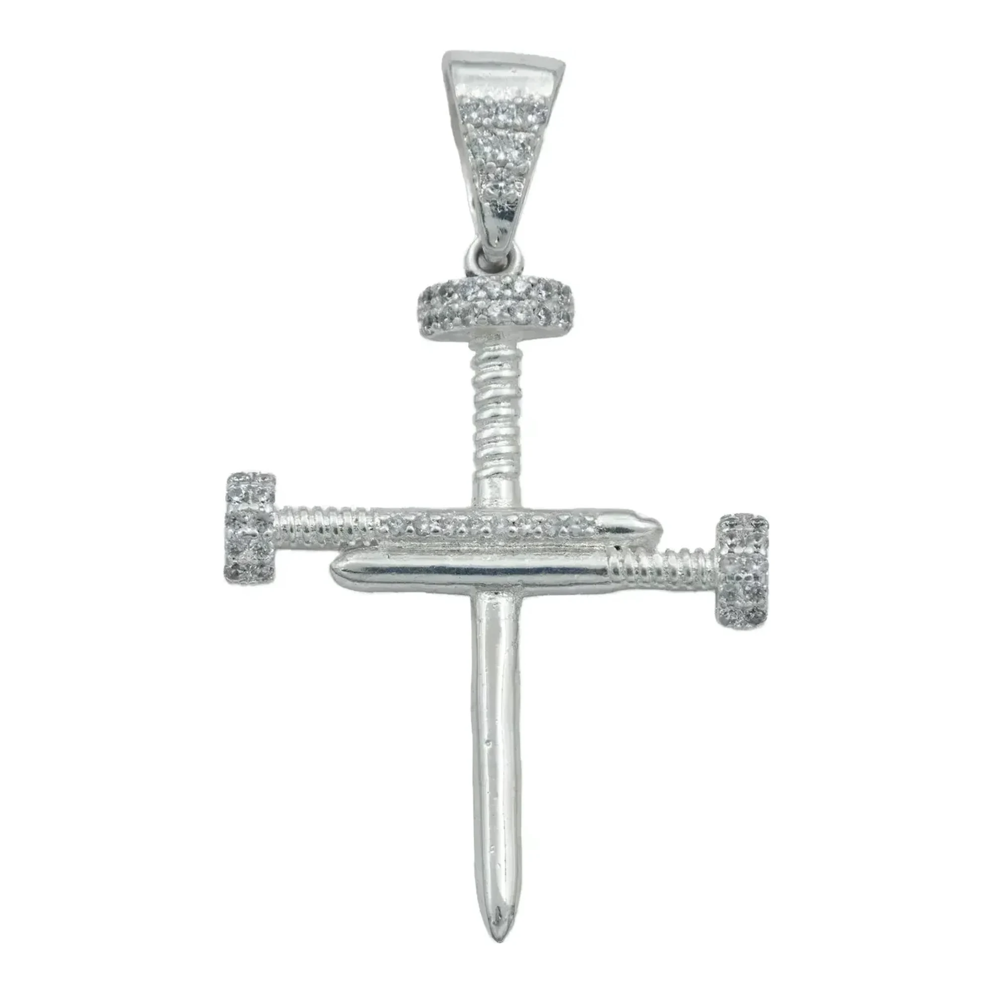 Dije Plata Ley 925 Cruz Clavos con Zirconia para Hombre – Joyería artesanal religiosa, crucifijo plata hombre, colgan