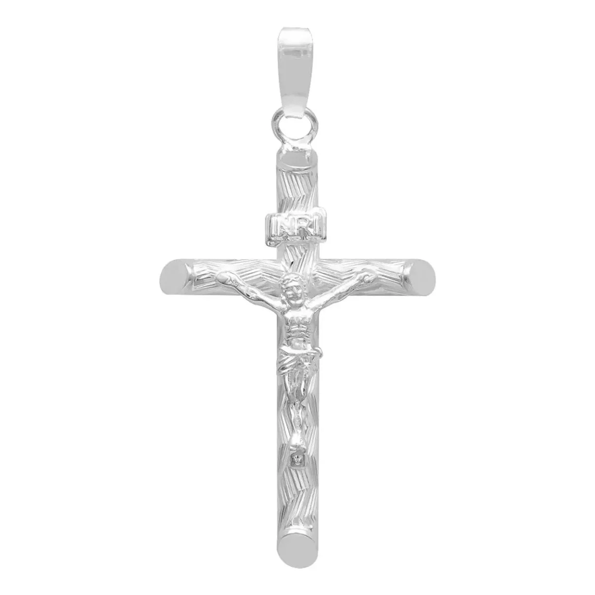 Dije Plata Taxco .925 Cruz con Cristo Tubular Unisex brillante. Símbolo de fe plata, regalo mamá joyería religiosa.