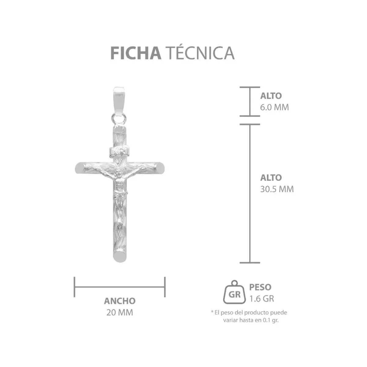 Dije Plata .925 Cruz con Cristo Religioso Tubular Unisex - Imagen 7