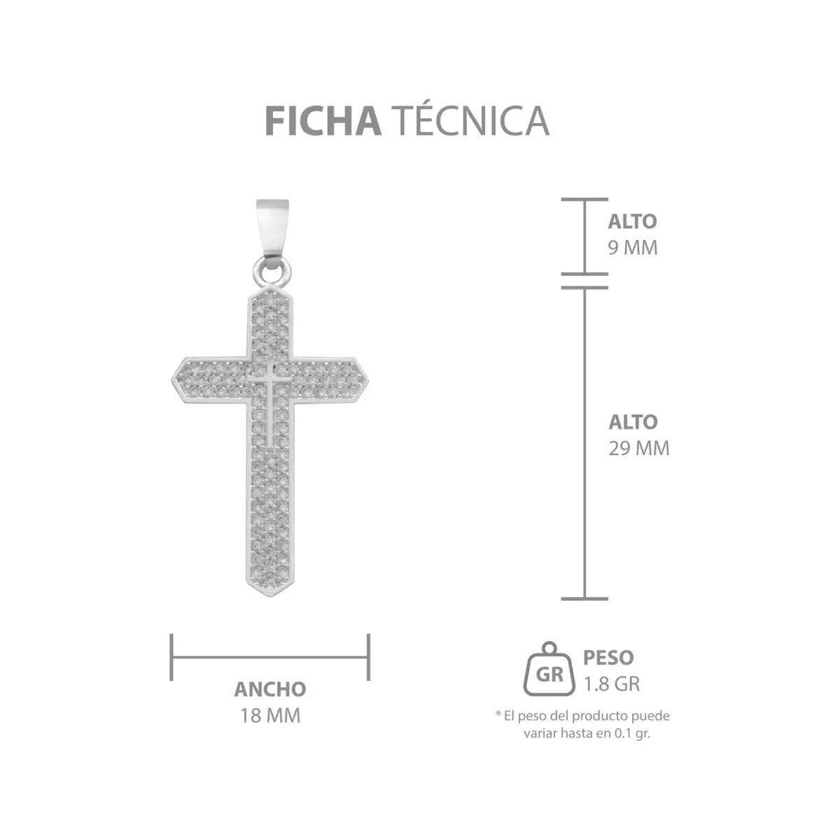 Dije Plata 925 Cruz con Zirconia Transparente para Hombre - Imagen 7