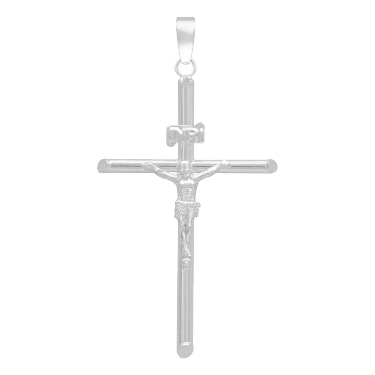 Dije de Plata 925 Cruz Cristo diseño tubo pulido para hombre - Joyaris joyería artesanal mexicana