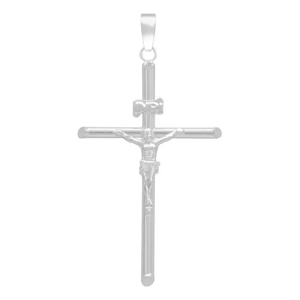 Dije Plata 925 Cruz Cristo Diseño Tubo Pulido Hombre - Imagen 1