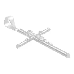 Dije Plata 925 Cruz Cristo Diseño Tubo Pulido Hombre - Imagen 3