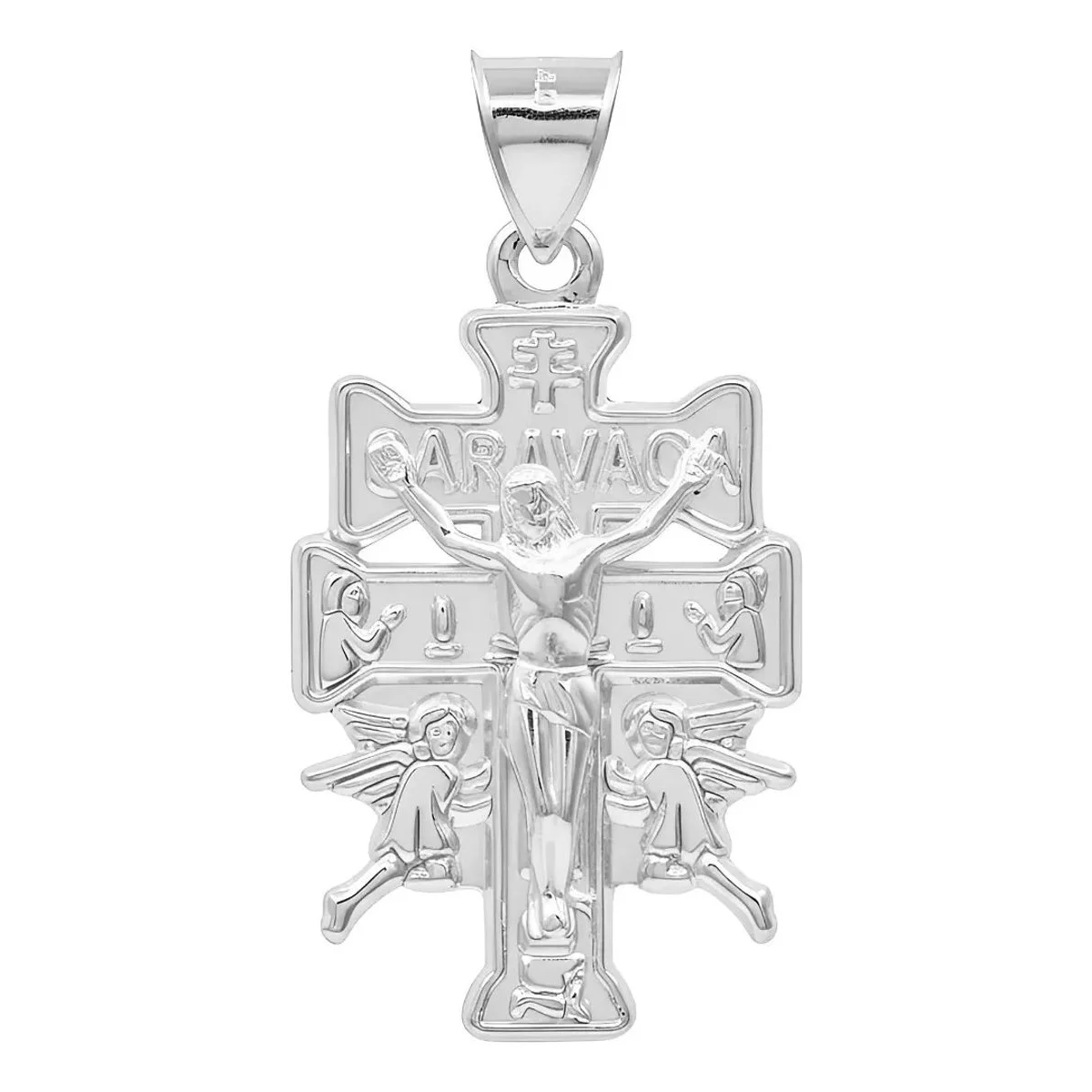 Dije Plata .925 Cruz de Caravaca troquelada, amuleto de protección. Colgante de plata nacional .925 brillante, joyería con si