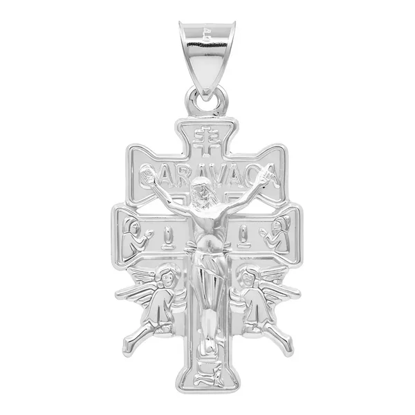 Dije Plata 925 Cruz de Caravaca Troquelada Amuleto Protección - Imagen 1